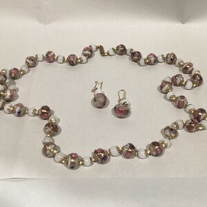 Elegant Gold and Pink glass Beaded Jewelry Set